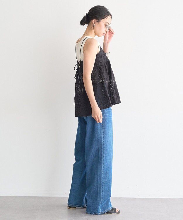 earth music&ecology 【セットアップ対応】【WEB・一部店舗限定】パッチワークレースキャミソール Black