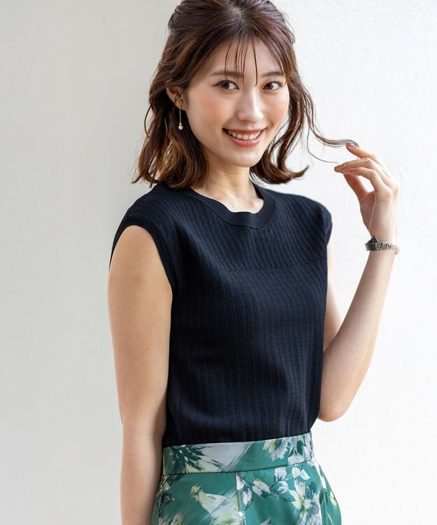 ANY SIS L 【洗える】レーシ－ディテールフレンチ ニット ブラック