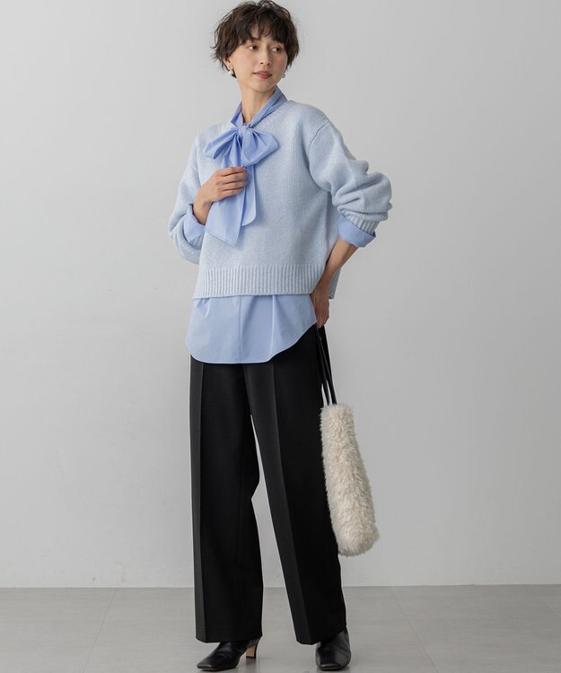 23区 S 【洗える】ウールカシミヤ パフスリーブ ニット スカイブルー系