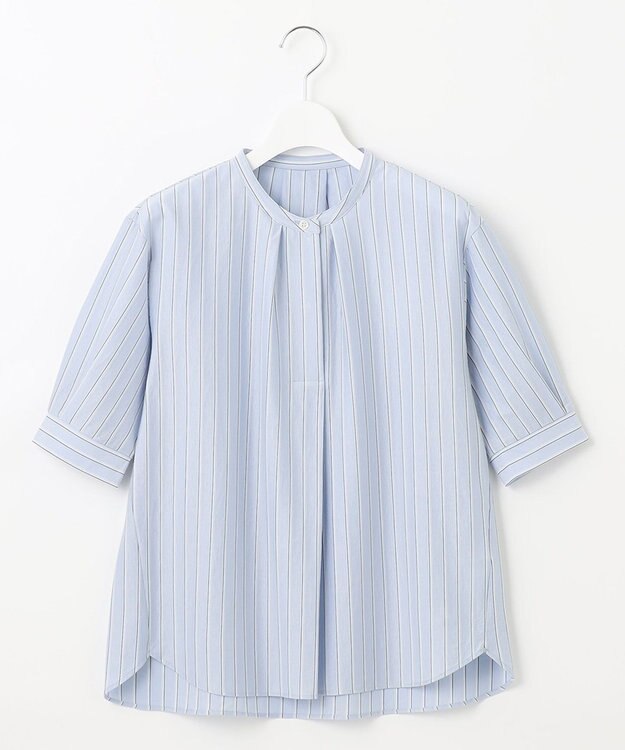 J.PRESS LADIES S 【イージーケア】ストライプジャージー バンドカラー カットソー サックスブルー系1