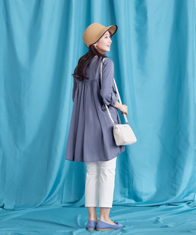 Tiaclasse 【洗える】ヴィンテージサテンチュニックブラウス ブルー