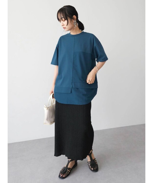 Green Parks 異素材切替ドッキングチュニック Blue Green