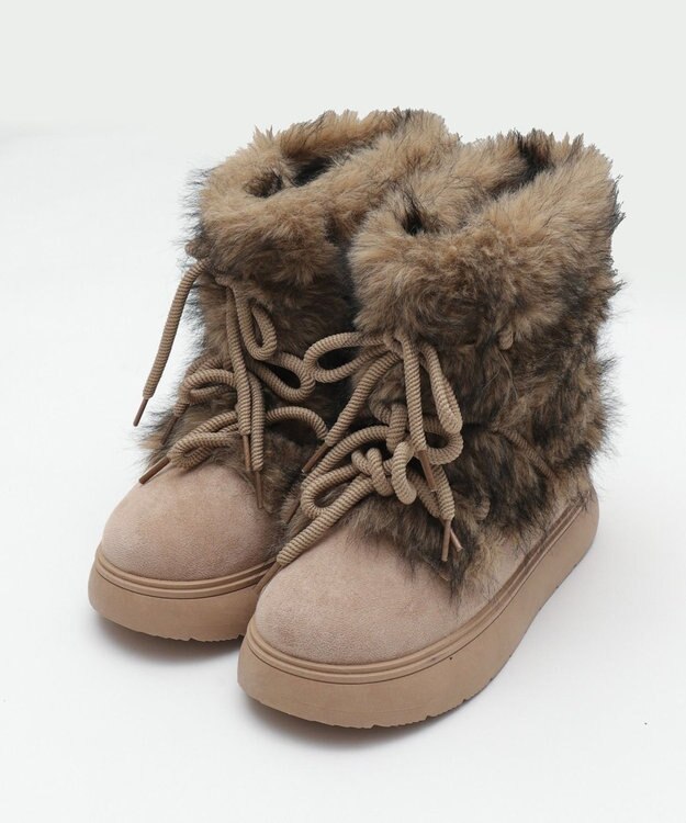 WEGO ボリュームファーレースアップFムートンブーツ ベージュ