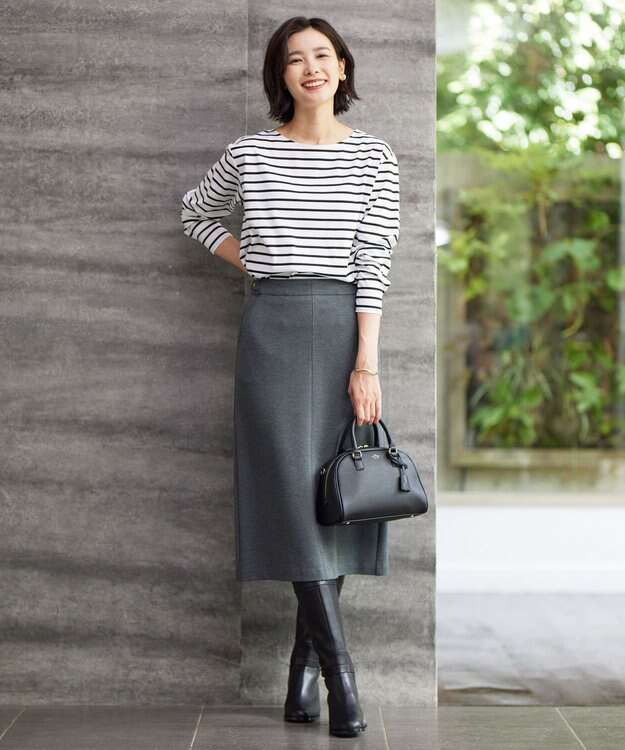 J.PRESS LADIES S ボーダー TEE シャツテール カットソー ブラック系1