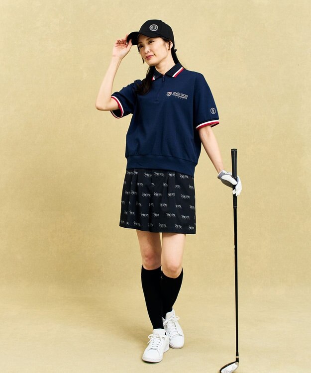 23区GOLF 【WOMEN】ゆったりシルエット 半袖ゴルフポロシャツ ネイビー系