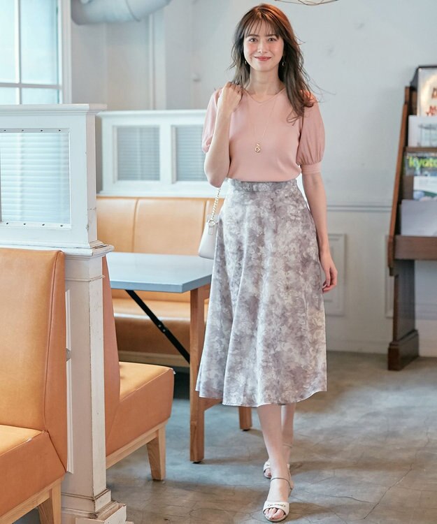 ANY SIS 【洗える】水彩フラワープリント スカート モノトーン系