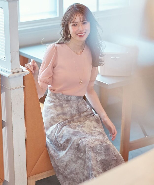 ANY SIS S 【洗える】水彩フラワープリント スカート モノトーン系