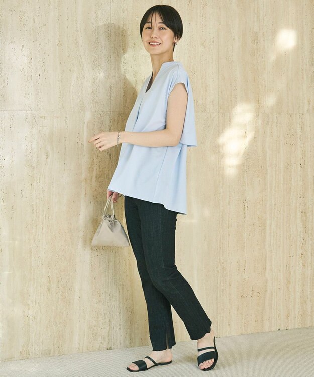 UNFILO ヒートシールドジャージー キーネック レイヤーT サックス