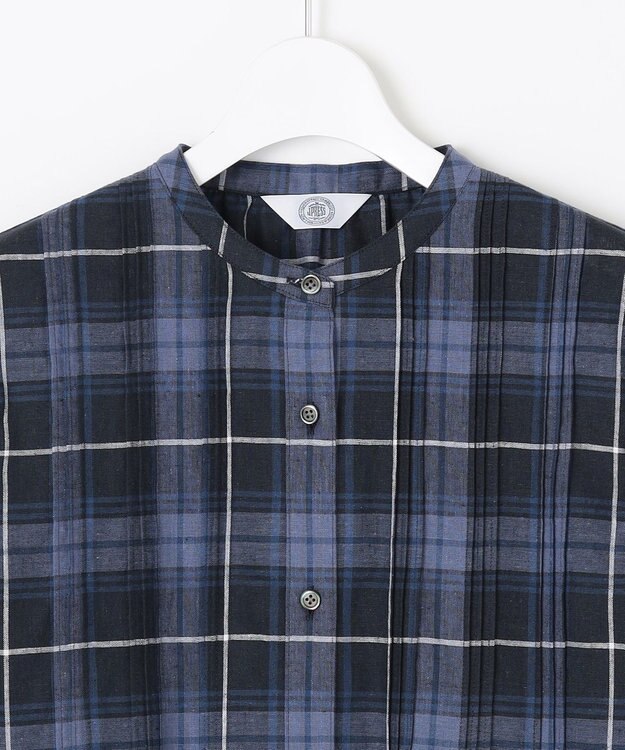 J.PRESS LADIES L 【洗える】モデレートマドラス バンドカラー ピンタック ブラウス ネイビー系3