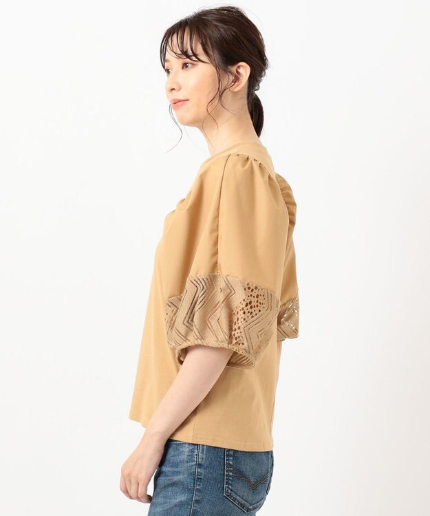 SHARE PARK LADIES 【洗える】ボリュームスリーブフハクコンビカットソー ベージュ系