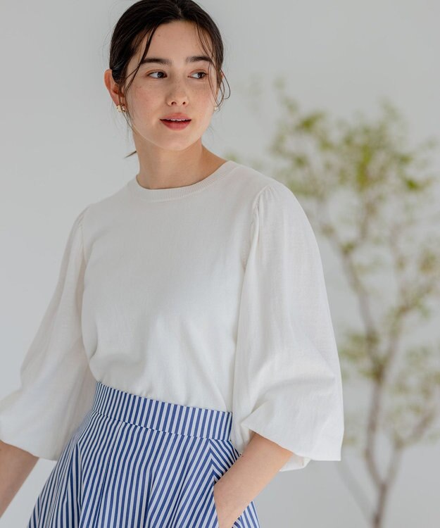 組曲 【アンサンブル対応】ハイゲージ 袖ギャザーニット アイボリー系