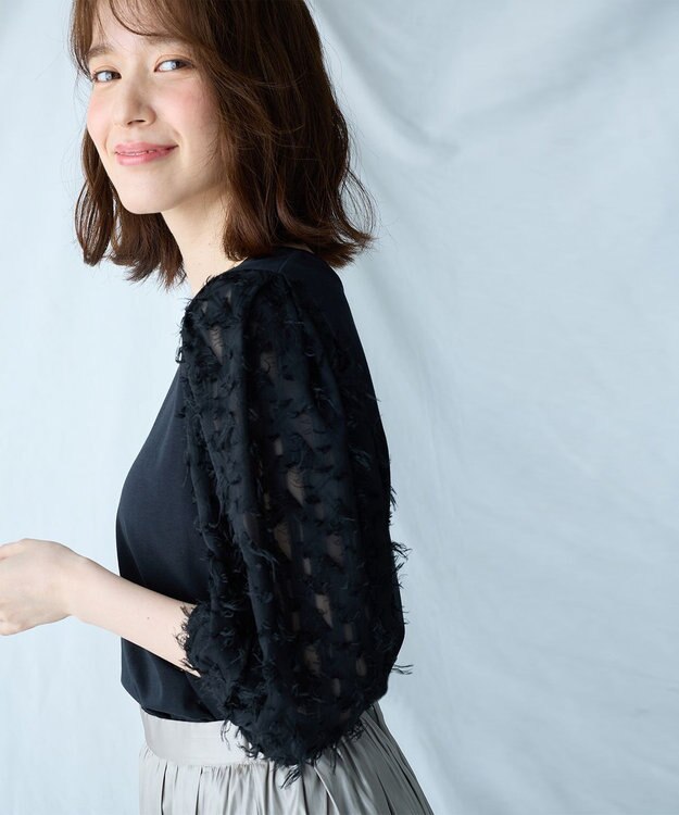 ANY L シルケットスムースジャガードスリーブプルオーバー ブラック