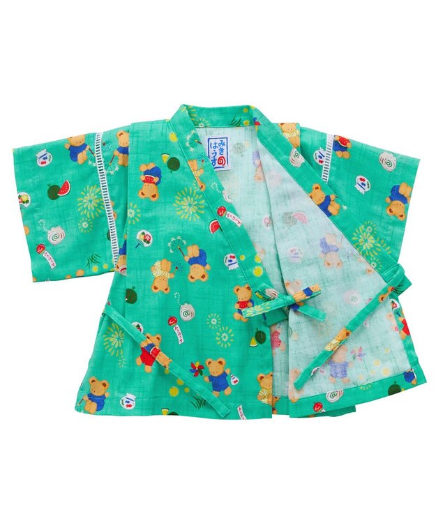 MIKI HOUSE HOT BISCUITS 【ミキハウス】【80-120cm】ミキハウスベア 甚平スーツ ストームグリーン