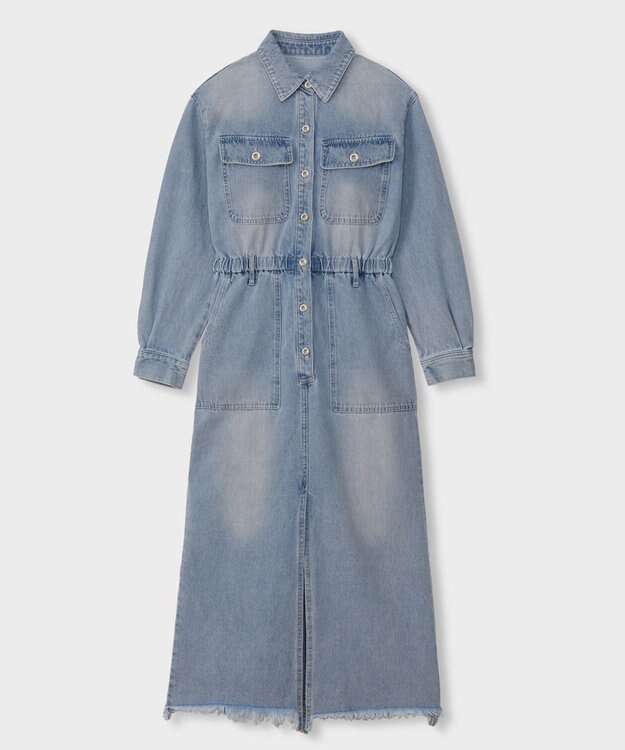 GRACE CONTINENTAL デニムドロストスリットワンピース サックス