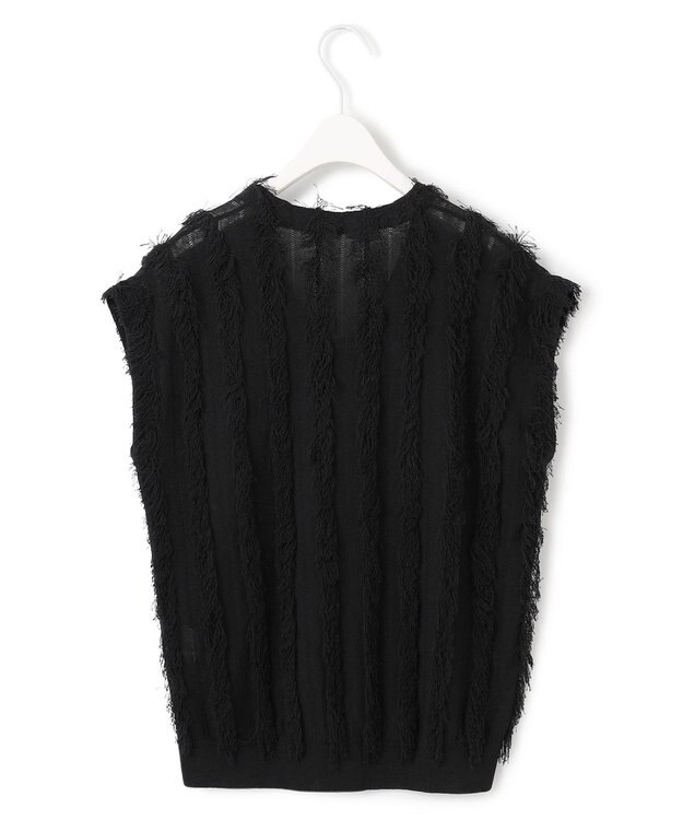 ICB L 【洗える】カットジャガード Vネックニット ブラック系