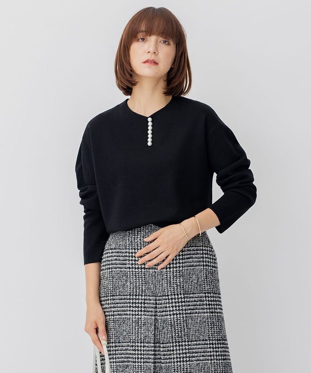 23区 ウールブレンド ラインパール プルオーバー ブラック系