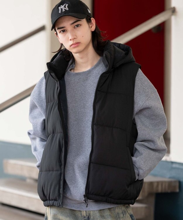 WEGO 【25年秋冬新作/ユニセックス着用ITEM/MLサイズ展開】2WAYパファーベスト ブラック