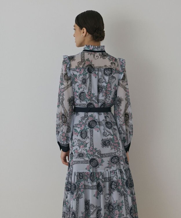 GRACE CONTINENTAL オーナメントフラワープリントワンピース ブルー