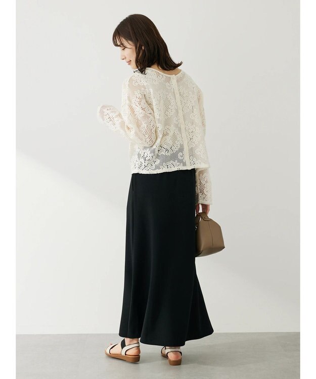 Green Parks カットジョーゼット裾フレアスカート Black