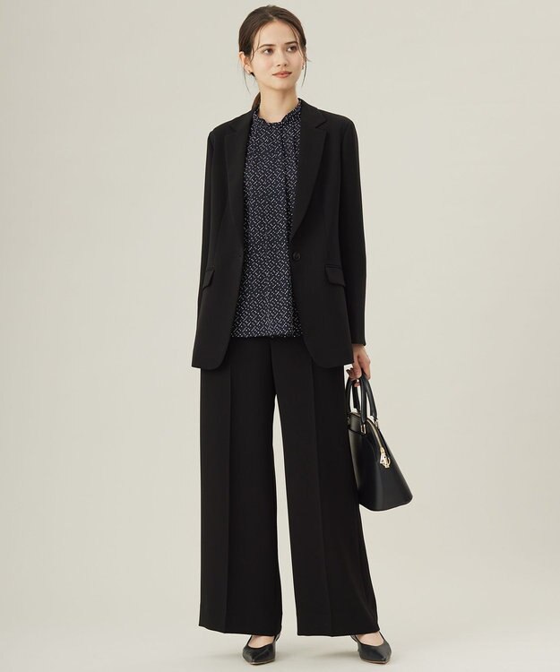 自由区 【セットアップ対応・洗える】トリアセダブルクロス ワイドパンツ ブラック