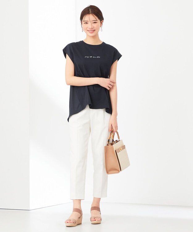 ANY SIS サテンコンビロゴ Tシャツ ネイビー