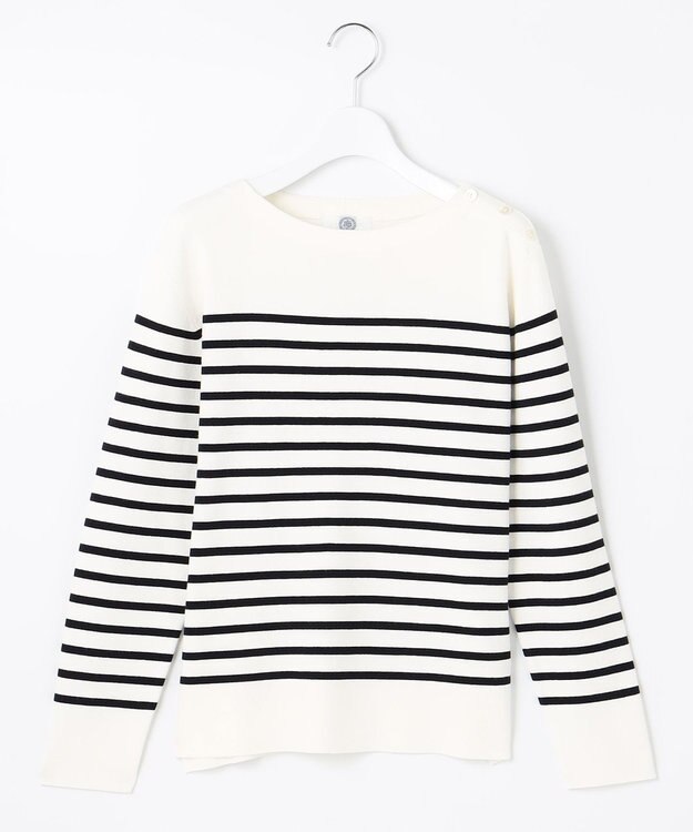 J.PRESS LADIES 【洗える】KATE パネルボーダー ボートネック ニット ホワイト系1