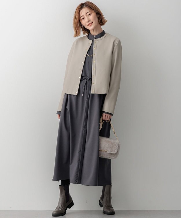 23区 S ラムレザー ノーカラージャケット グレージュ系