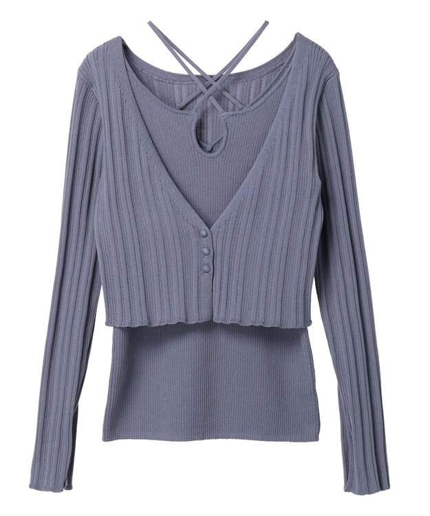 earth music&ecology ＳＥＴ２点ショートカーディガン＋レイヤードタンク Blue