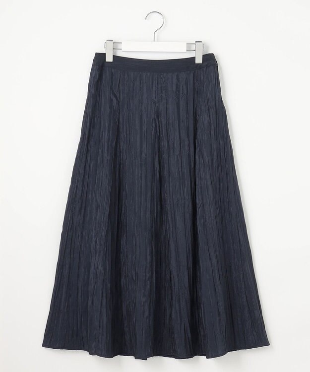 J.PRESS LADIES S 【洗える】リンクルリッド フレアー スカート ネイビー系