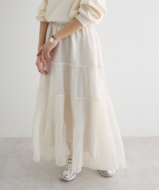 Green Parks エアリーティアードスカート Off White