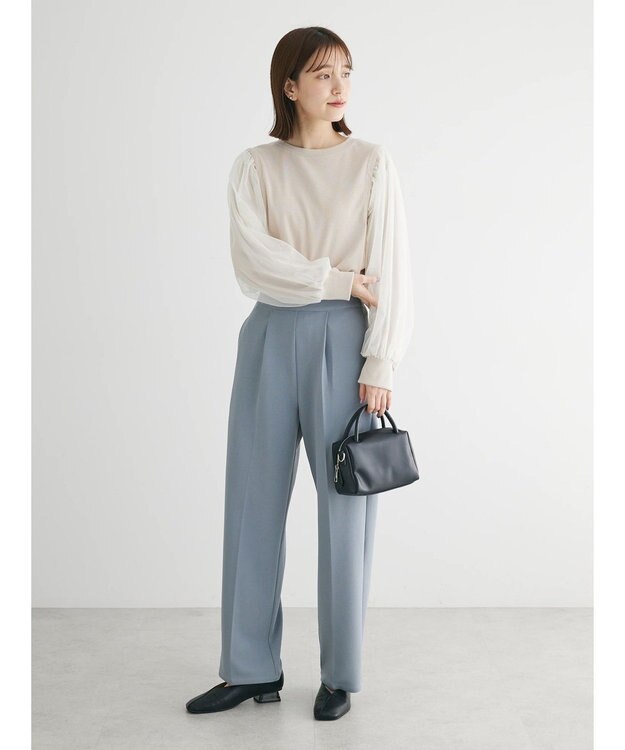 Green Parks 袖チュールドッキングリブプルオーバー Light Beige