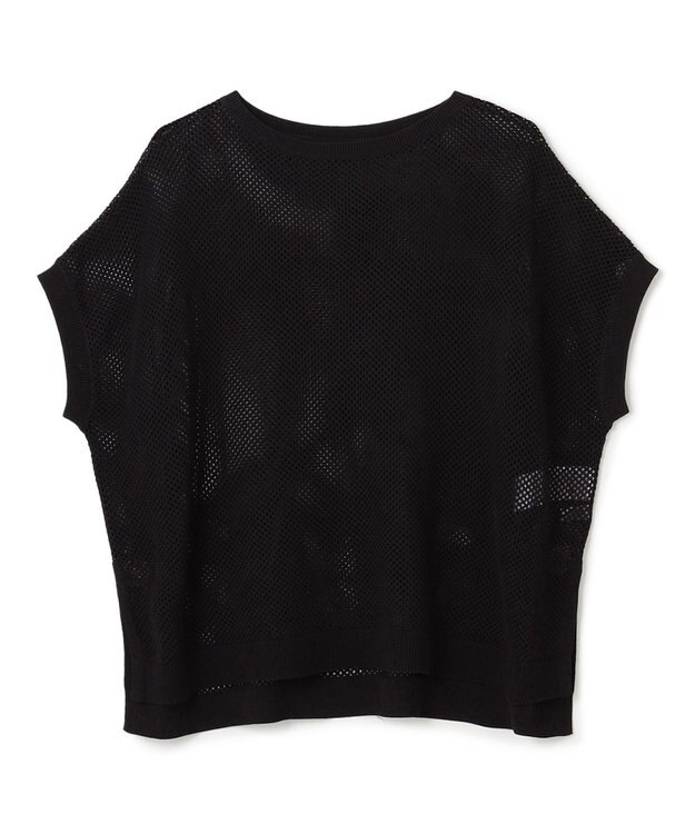 UNFILO L メッシュ ハーフスリーブ ニット ブラック