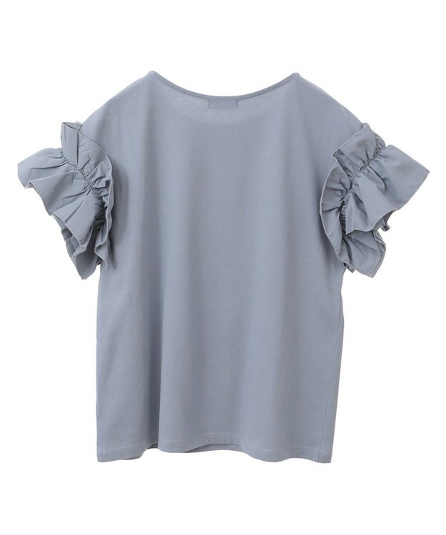 earth music&ecology 【接触冷感/洗濯機可】ギャザーフリルスリーブカットソー Sax