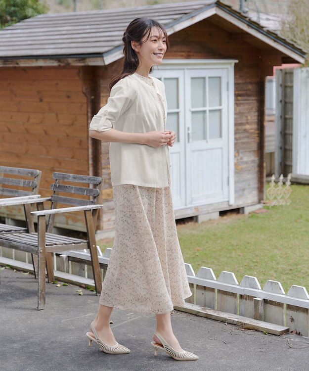 Tiaclasse 【洗える】花柄フレンチスリーブワンピース アイボリー