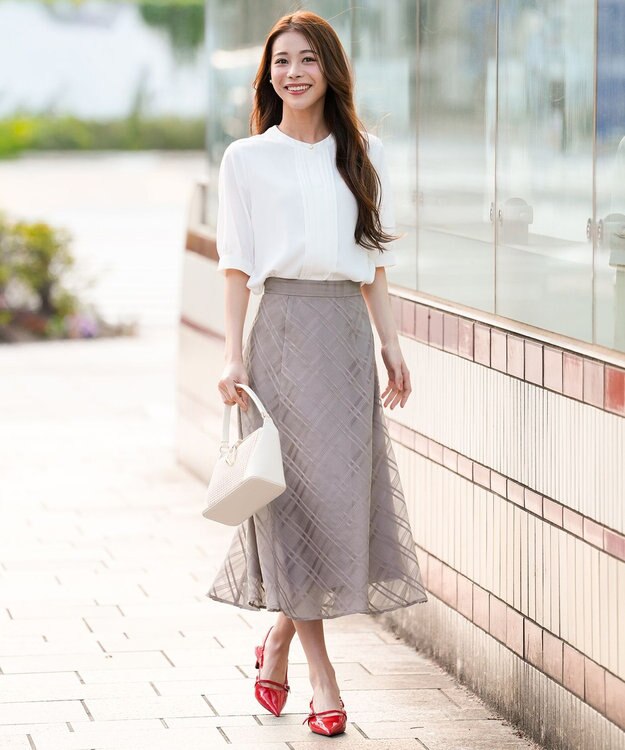 ANY SIS シアーチェック スカート グレージュ