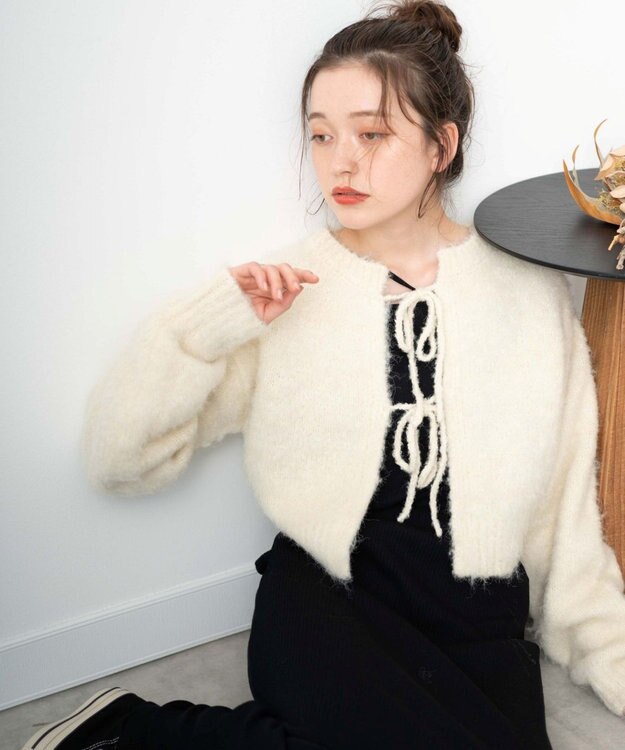 WEGO 2WAYブークレリボンカーデ ホワイトアイボリー