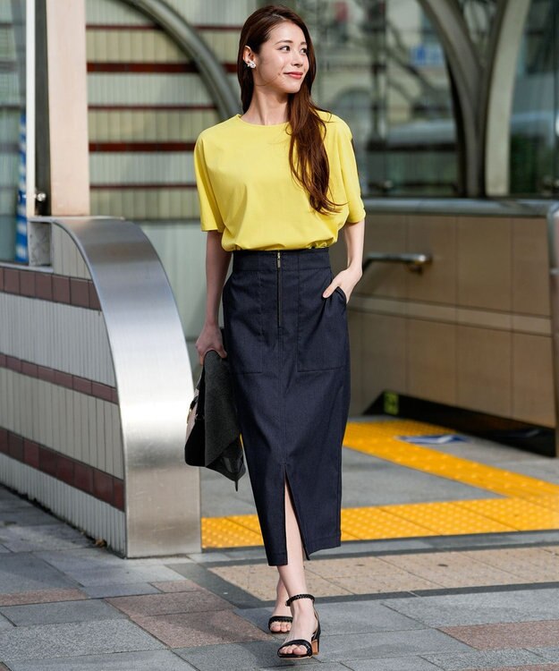 ANY SIS 【2WAY】フロントジップタイト スカート ネイビーシャンブレー