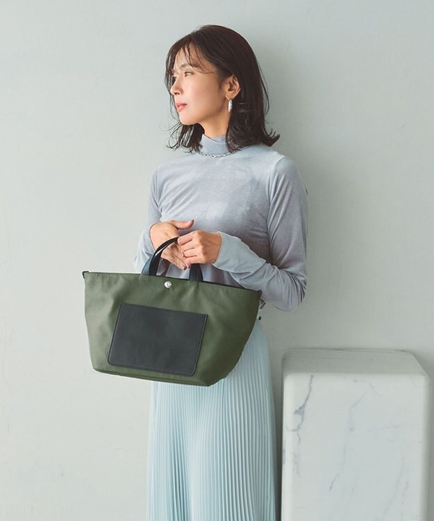 TOPKAPI 【Breath TOPKAPI sis】【WEB限定】ナイロン レザーポケット ミニ トートバッグ ショルダー付き 軽量 / CALM カーム カーキ