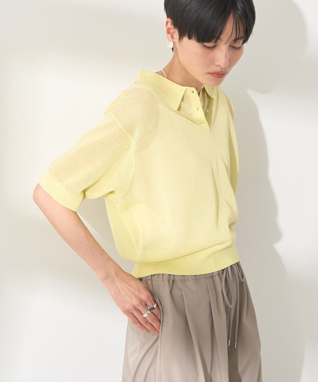 AMERICAN HOLIC ウォッシャブルシアーニット半袖ポロシャツ Pistachio