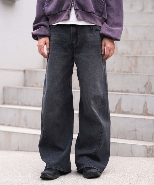 WEGO 【ウエスト調整可/SMLサイズ展開】ローライズカバーフィットフレアデニムパンツ デニムブラックソノタ