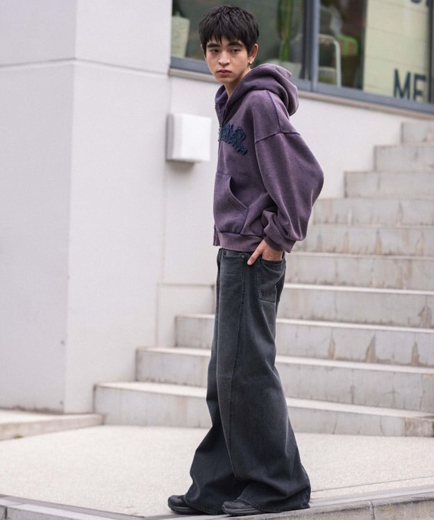 WEGO 【ウエスト調整可/SMLサイズ展開】ローライズカバーフィットフレアデニムパンツ デニムブラックソノタ