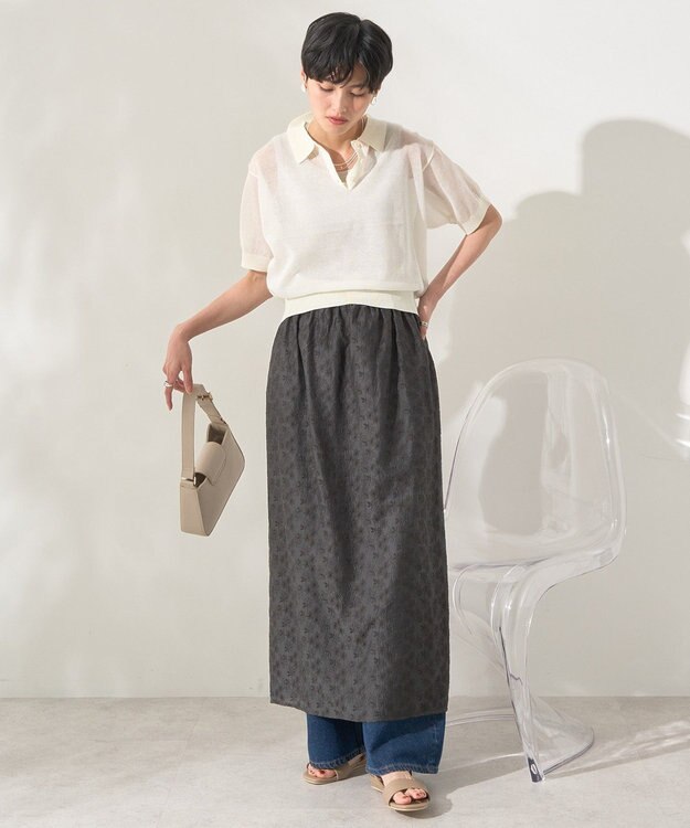 AMERICAN HOLIC ウォッシャブルシアーニット半袖ポロシャツ Ivory