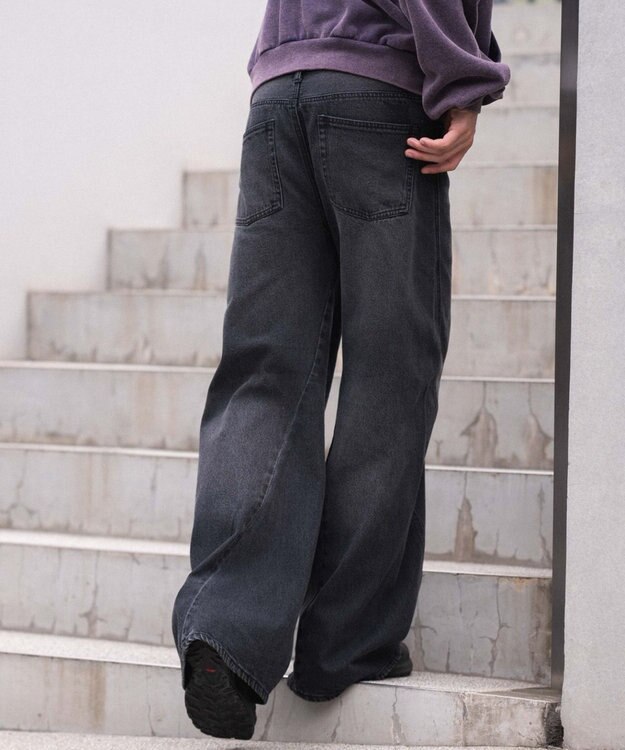 WEGO 【ウエスト調整可/SMLサイズ展開】ローライズカバーフィットフレアデニムパンツ デニムブラックソノタ