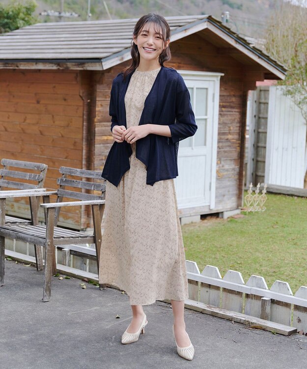 Tiaclasse 【洗える】花柄フレンチスリーブワンピース アイボリー