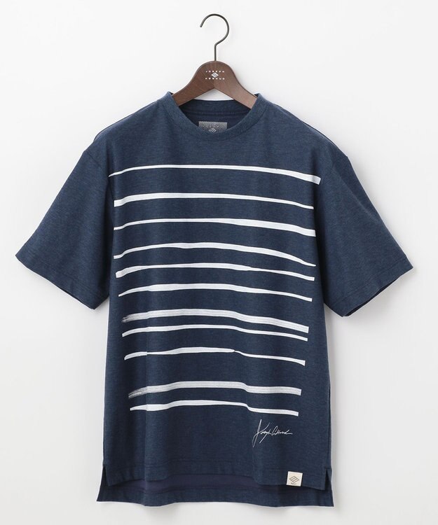 JOSEPH ABBOUD MOUNTAIN 【SPACE／UNISEX】スラブプレーティングボーダープリント Tシャツ ダルブルー系2