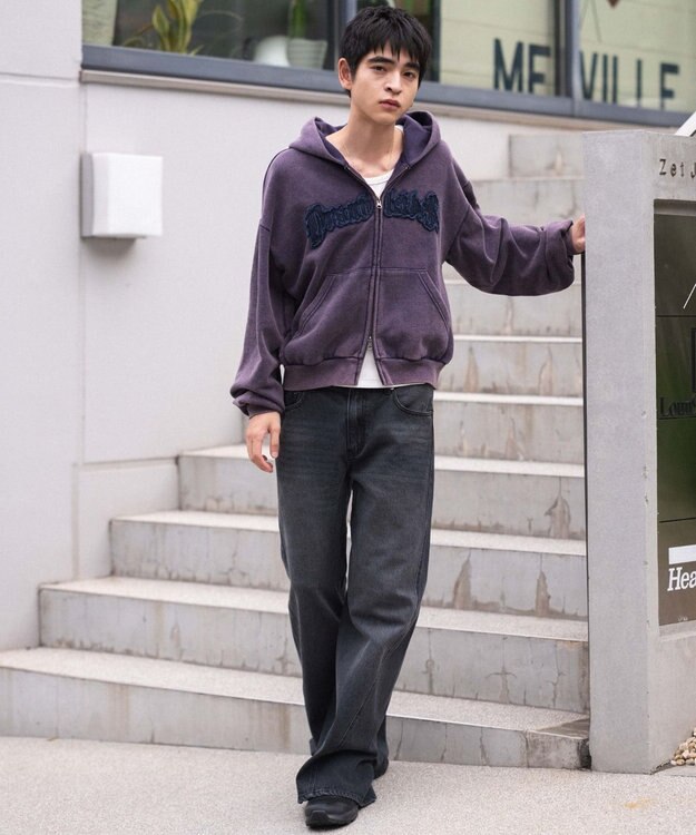 WEGO 【ウエスト調整可/SMLサイズ展開】ローライズカバーフィットフレアデニムパンツ デニムブラックソノタ