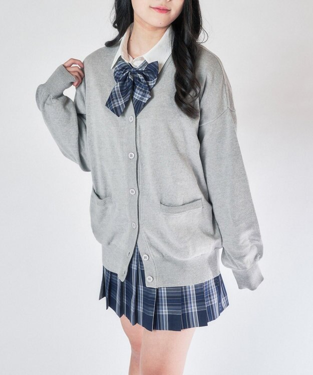 WEGO 【SCHOOL ITEM】ハイゲージスクールカーディガン 杢グレー