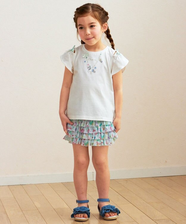 ANY KIDS 刺繍 オン・オフショルダー Tシャツ オフホワイト