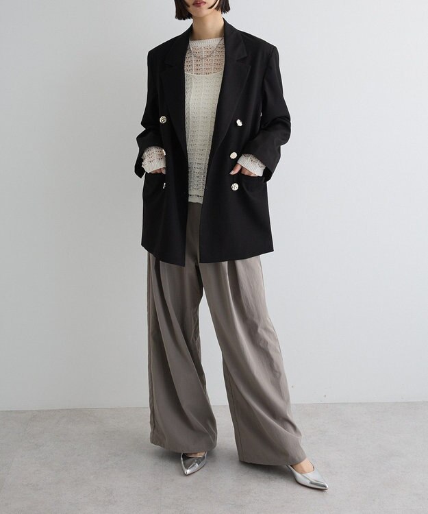 Green Parks ＳＥＴ２点　クロシェ風ニットプルオーバー Black