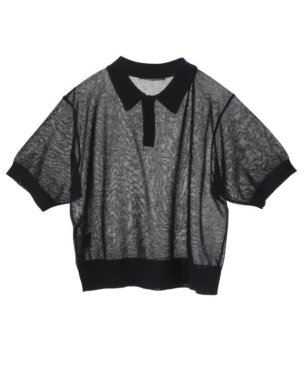 AMERICAN HOLIC ウォッシャブルシアーニット半袖ポロシャツ Black